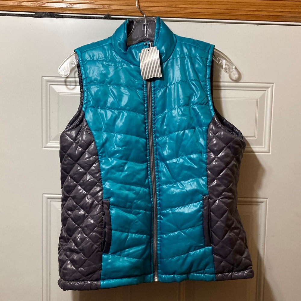 Teal and‎ Gray Quilted Vest L NWT